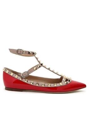 Valentino Rockstud Pointed-Toe Flat in Pink and Nude